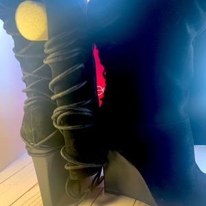 Over the Knee Black Suede Lace Back Boots